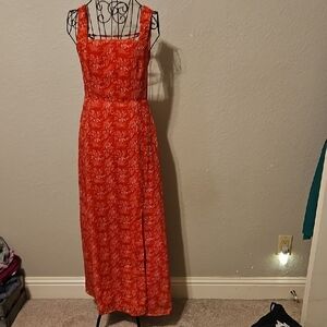 Lulu's Red Floral Square-Neck Maxi Dress